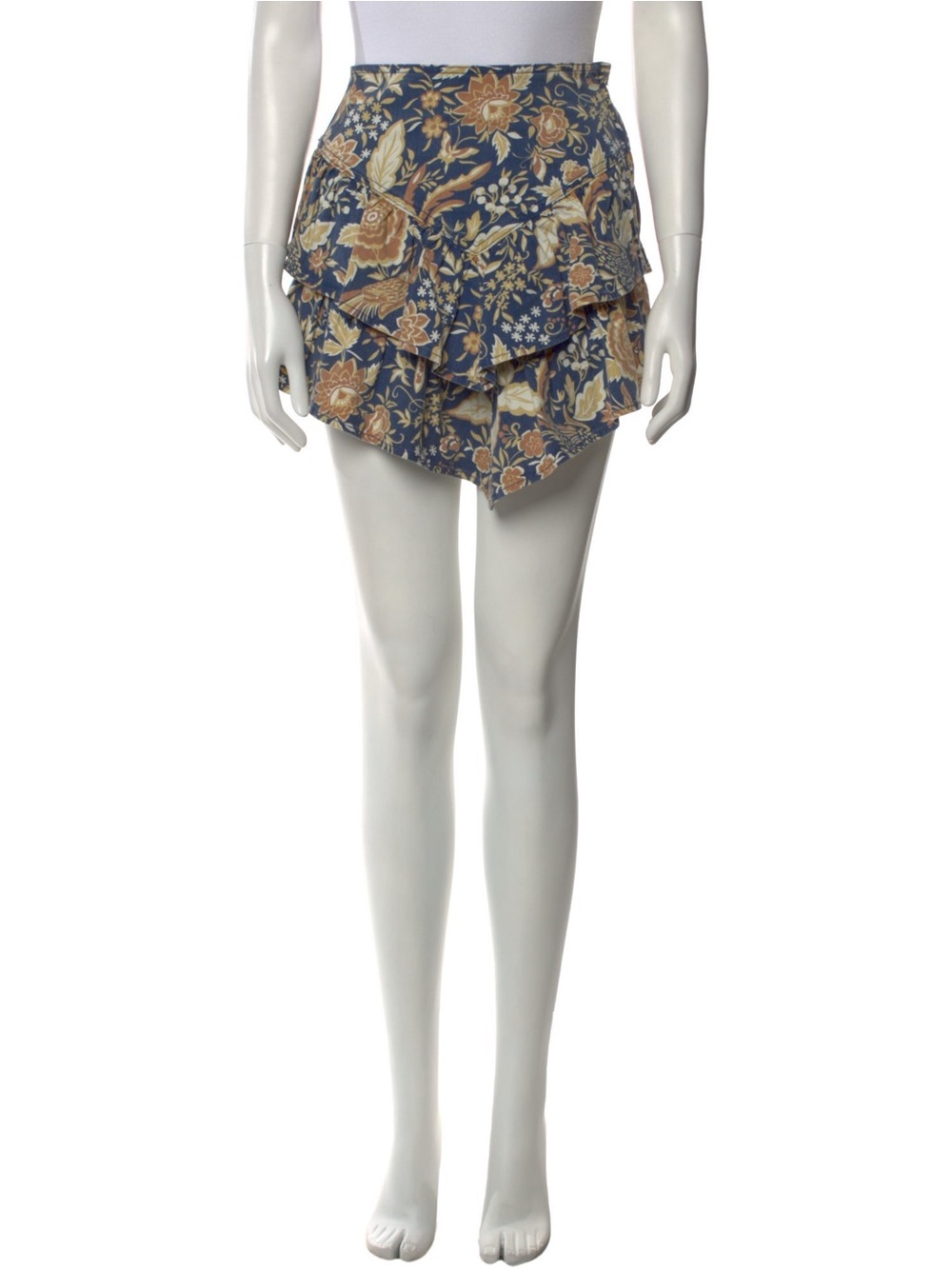 Blue Floral Ruffle Mini Skirt